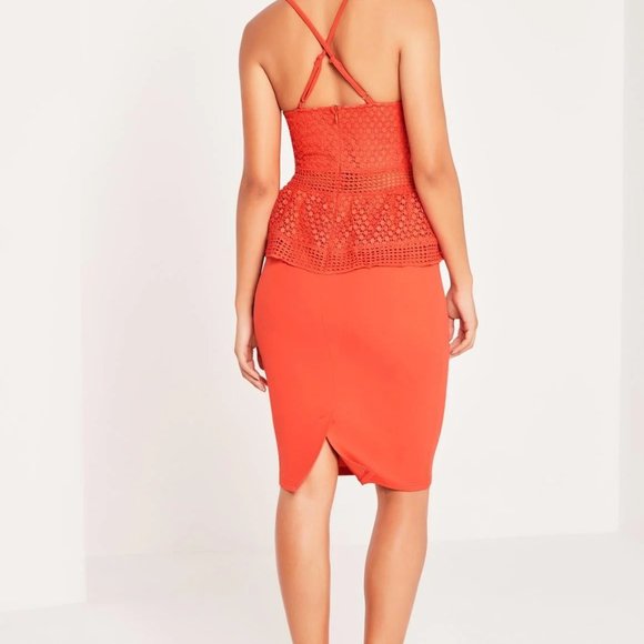Red Orange Missguided Peplum Dress - Picture 6 of 7